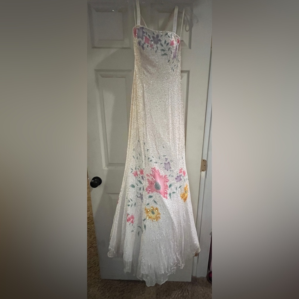 White Floral Embroidered Mermaid Prom Dress